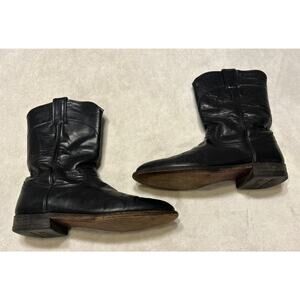 Justin Boots Womens Size 7 B Black Leather Roper Cowboy Cowgirl Pull On L3703